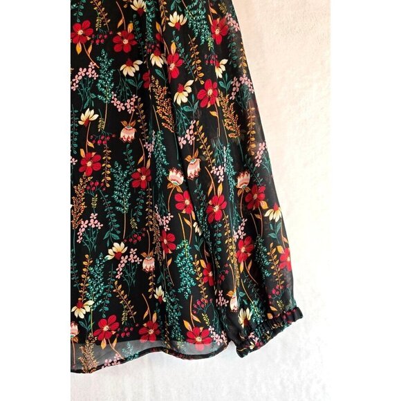 Floral Blouse Black Multi Color Nine West S Long Sheer Sleeve Lined Body Career - Picture 4 of 13